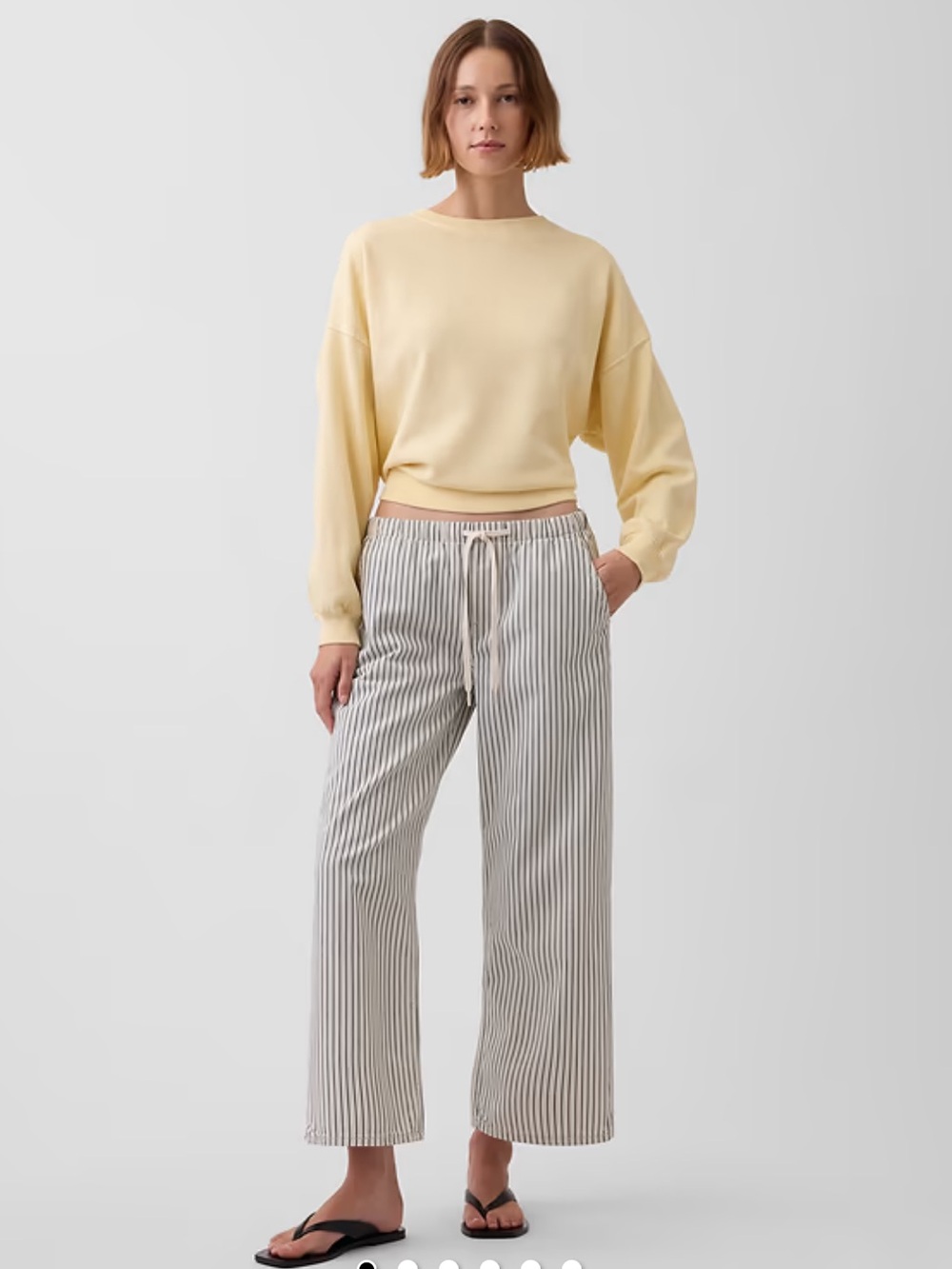 GAP 90s Low Rise Loose Easy Striped Drawstring Wide-Leg Pants - Cream/Gray NWT
